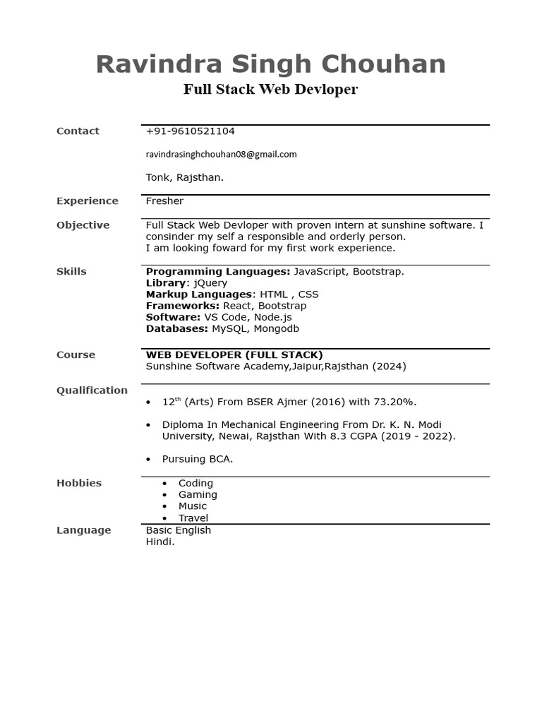 Full Stack React Resume | PDF