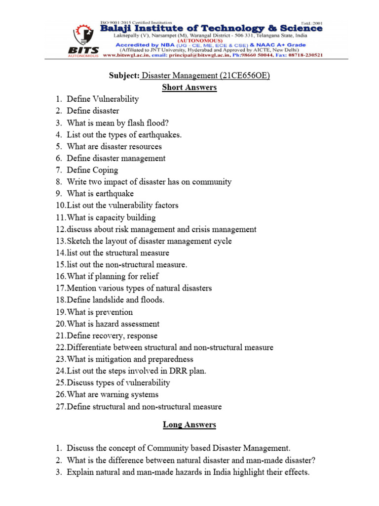 Key Questions in Disaster Management | PDF | Emergency Management ...