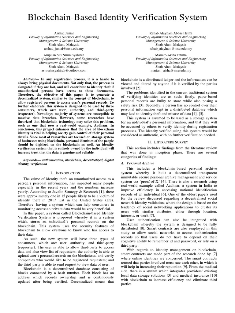 Blockchain Identity Verification System | PDF | Authentication ...