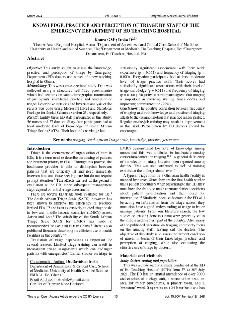 Knowledge Practice and Perception of Triage by Sta | PDF | Nursing ...