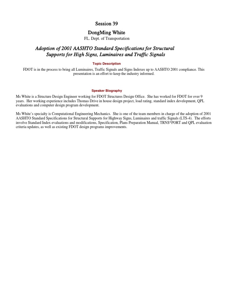 Adoption Of 2001 AASHTO Standard Specifications Wind Speed Wound