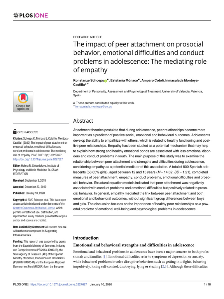 Peer Attachment and Adolescent Behavior | PDF | Empathy | Attachment Theory