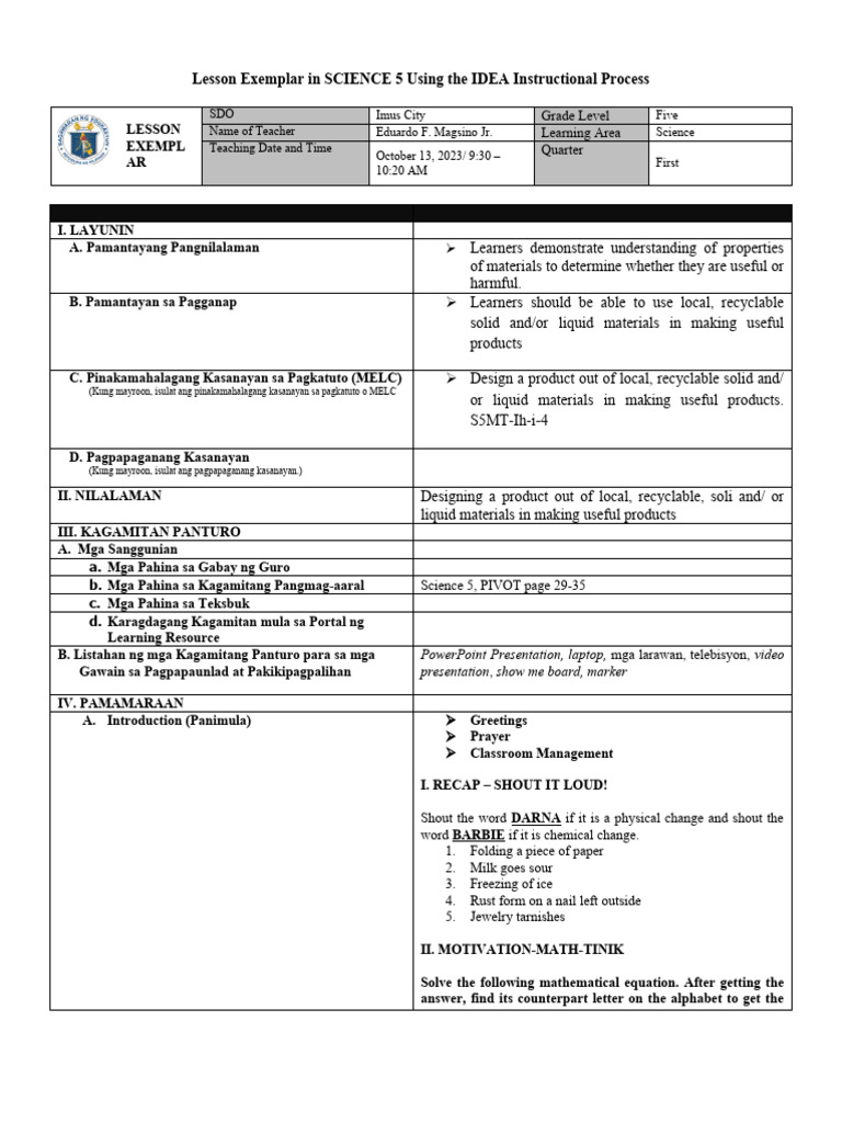 1st Cot In Science Pdf Reuse Recycling