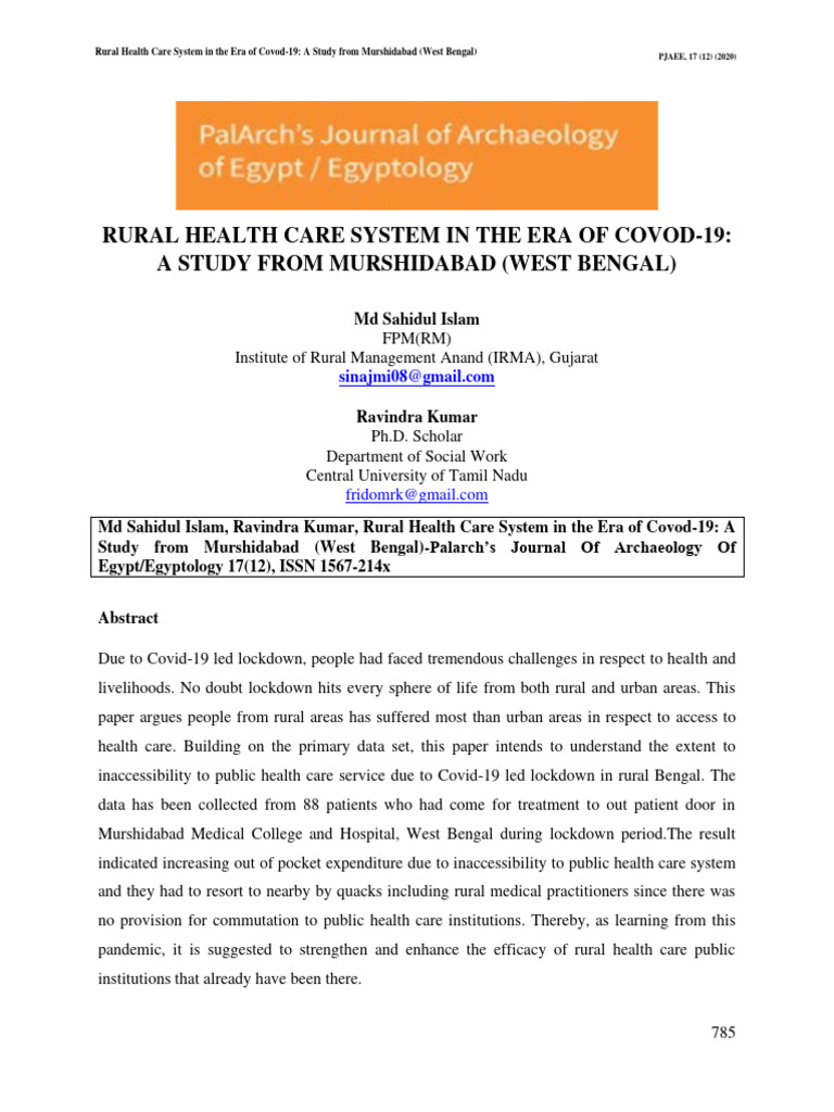 Rural Health Care System in The Era of Covod-19 A Study From ...
