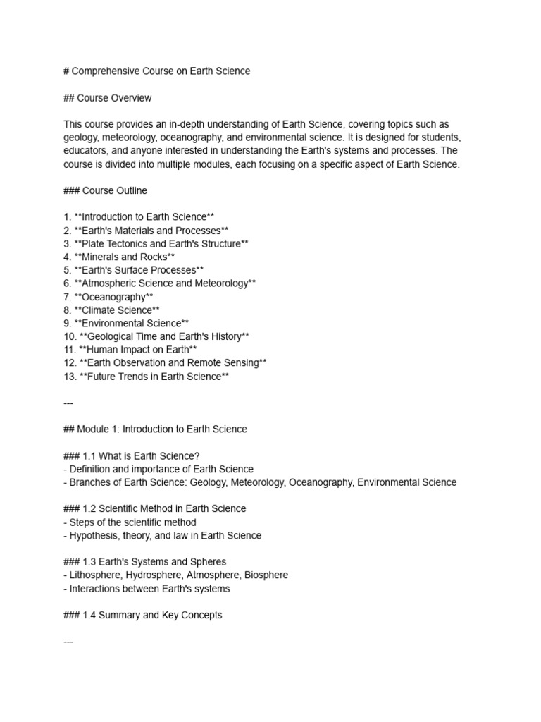 Earth Science Course: Geology to Climate | PDF | Earth Sciences | Rock ...