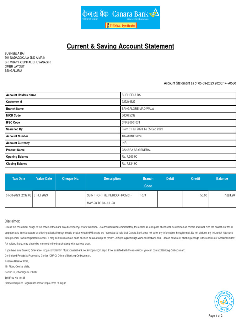 Current & Saving Account Statement | PDF | Phishing | Banks