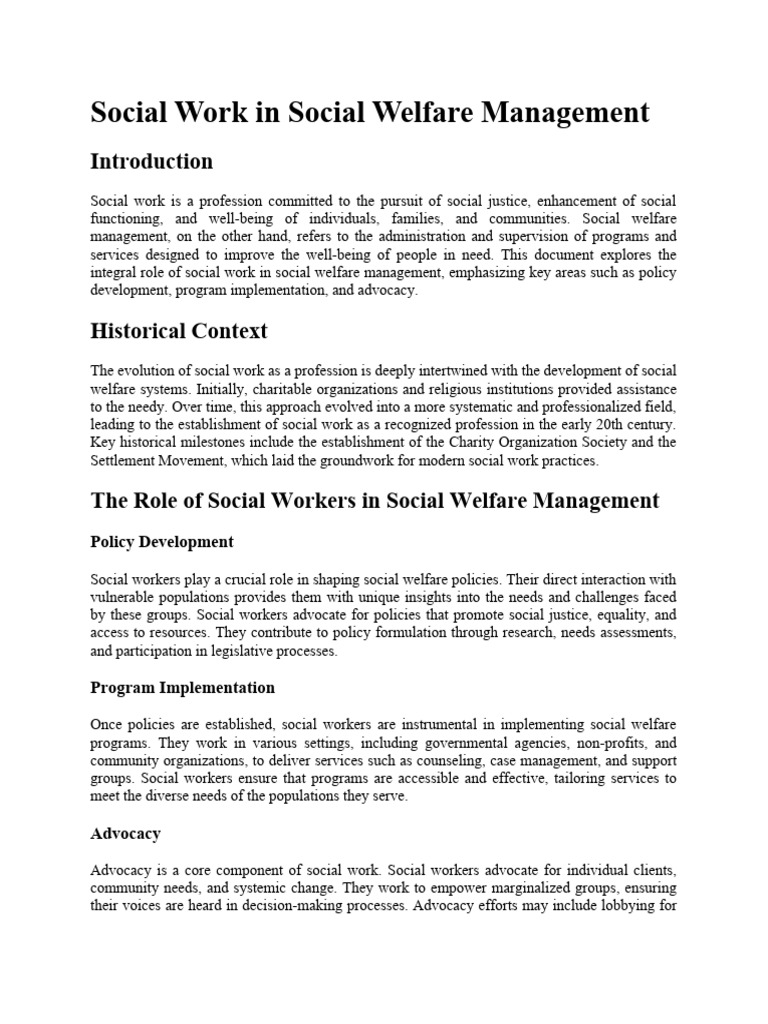 Role of Social Work in Welfare Management | PDF | Social Work | Mental ...