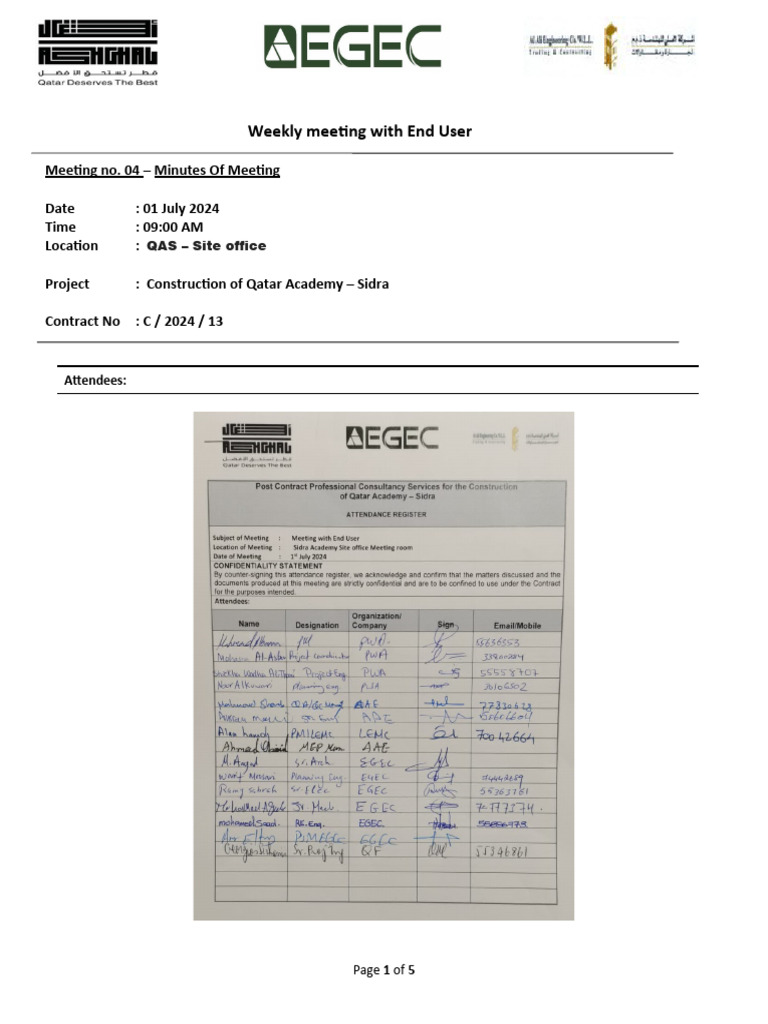 Meeting No 04 01 07 2024 Minutes Of Meeting Qas Weekly Meeting