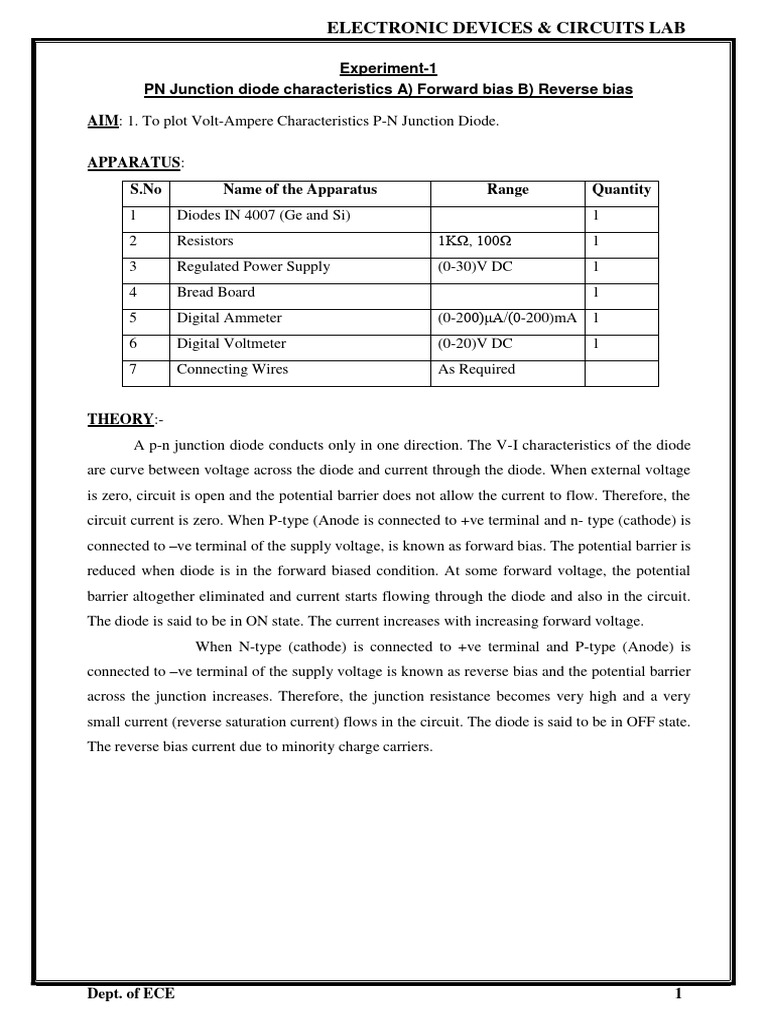 PN Junction Diode V-I Characteristics | PDF | P–N Junction | Diode