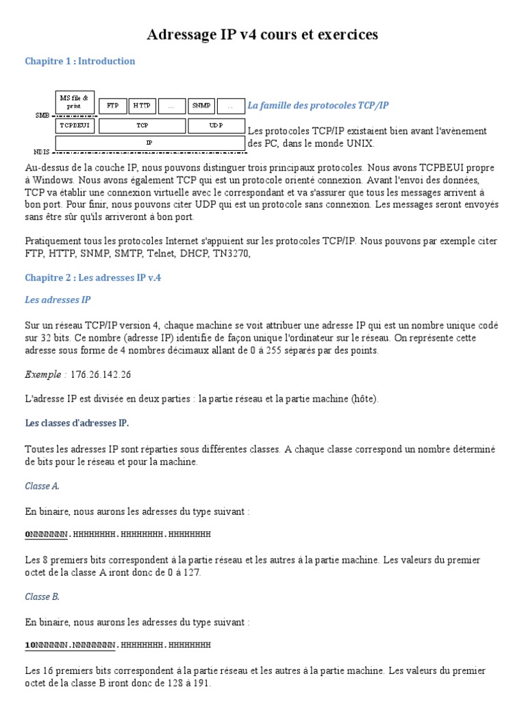 Cours sur l'adressage IPv4 | PDF | Adresse IP | Suite des protocoles ...