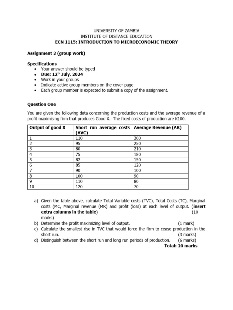 2024 ECN 1115 Assignment 2 | PDF | Labour Economics | Economic Equilibrium