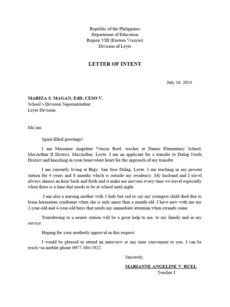 Teacher Transfer Request Letter | PDF