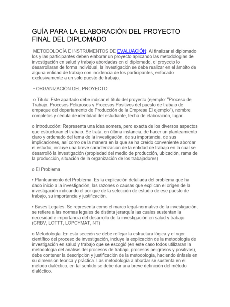 Guía para Proyecto Final Diplomado | PDF