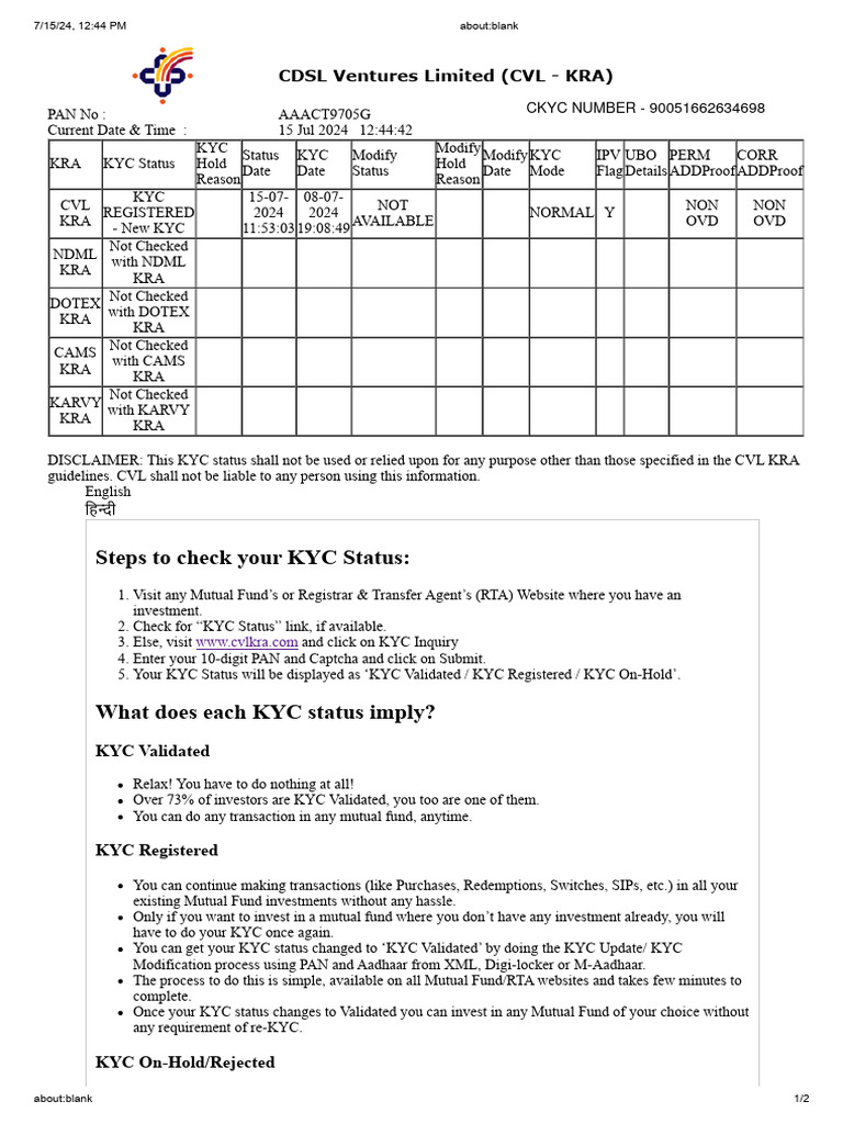 Steps To Check Your KYC Status:: CDSL Ventures Limited (CVL KRA