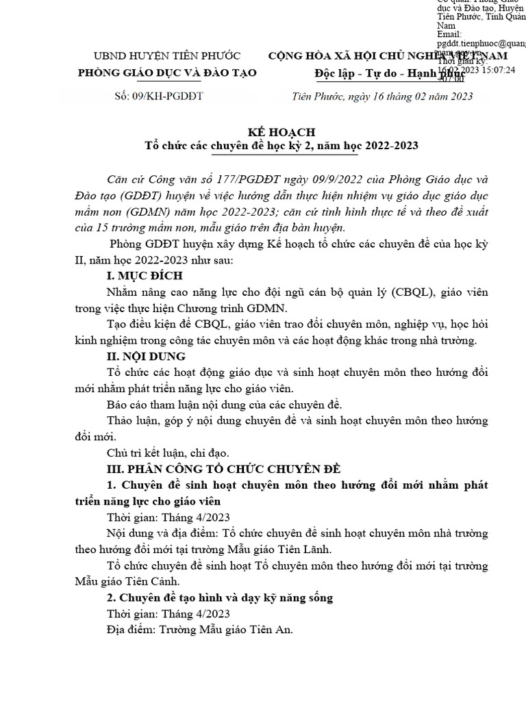 Ke hoach to chuc cac chuyen de hoc ky 2 ngay 16 2 2023 signed pdf