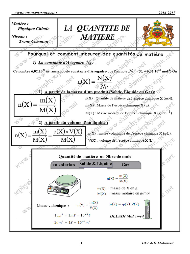 Mesure de la quantité de matière en chimie | PDF | Chimie | Quantité