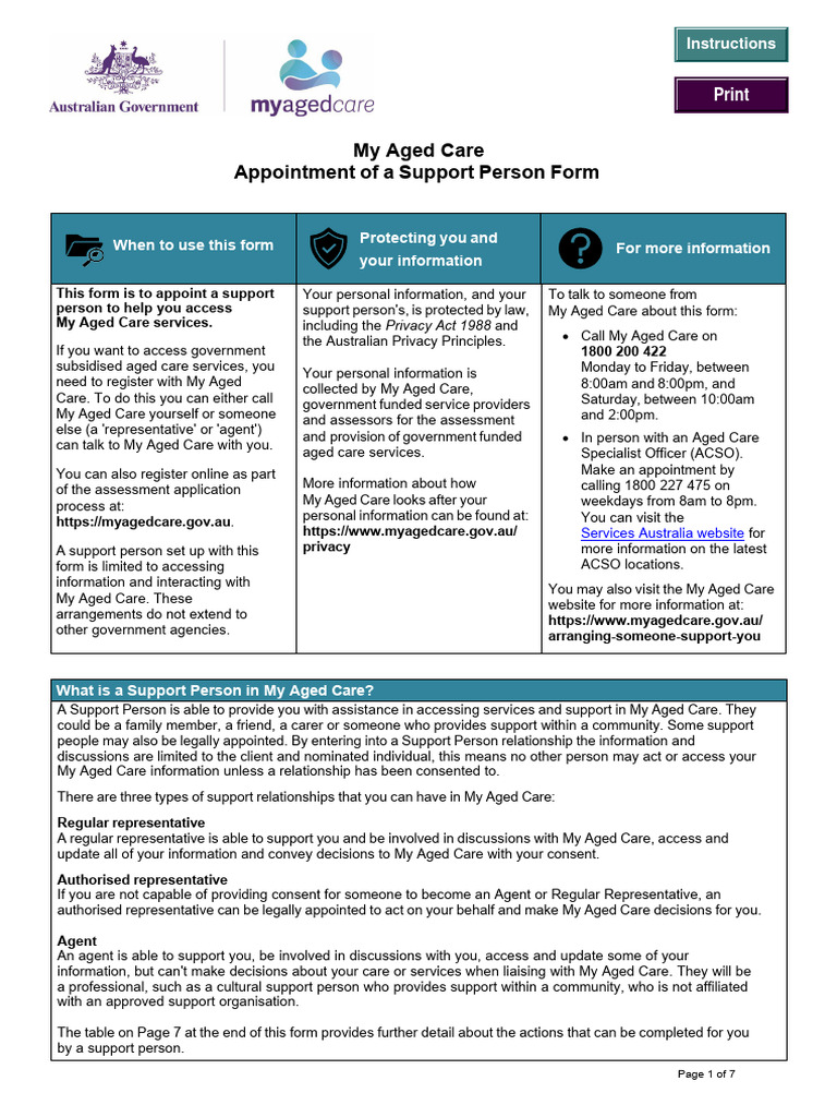 My Aged Care Support Person Form | PDF | Power Of Attorney | Information