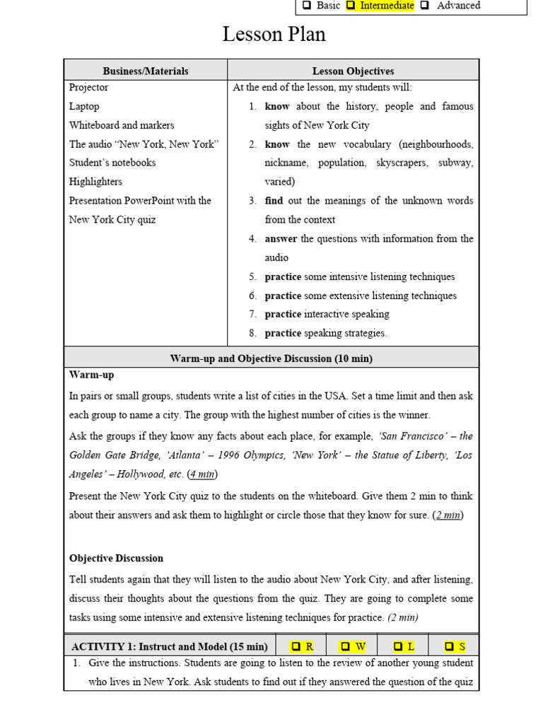 Lesson Plan With Listening Speaking Pdf Cognition Linguistics
