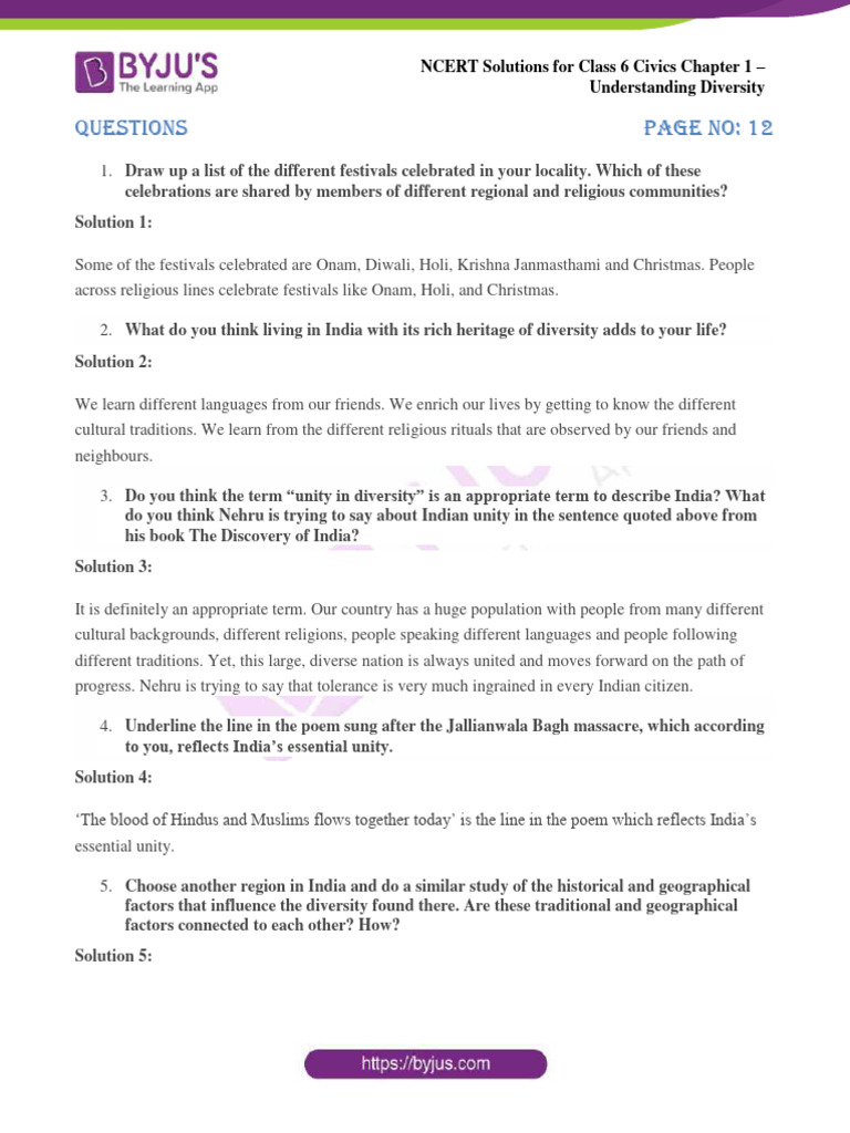 NCERT-Solutions-for-Class-6-Civics-Chapter-1-Understanding-Diversity | PDF