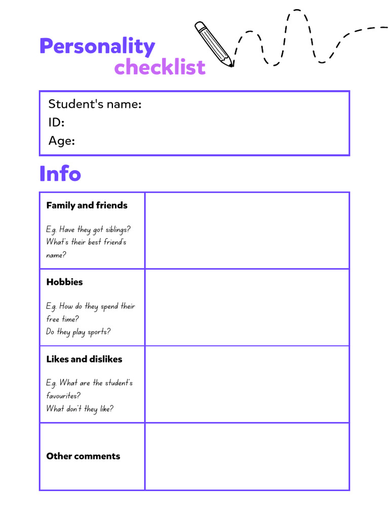 Personality Checklist Handout | PDF