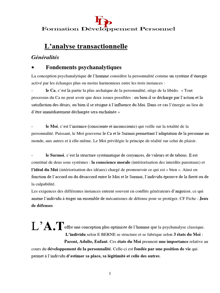 Analyse transactionnelle : états du Moi | PDF | Concept de soi ...