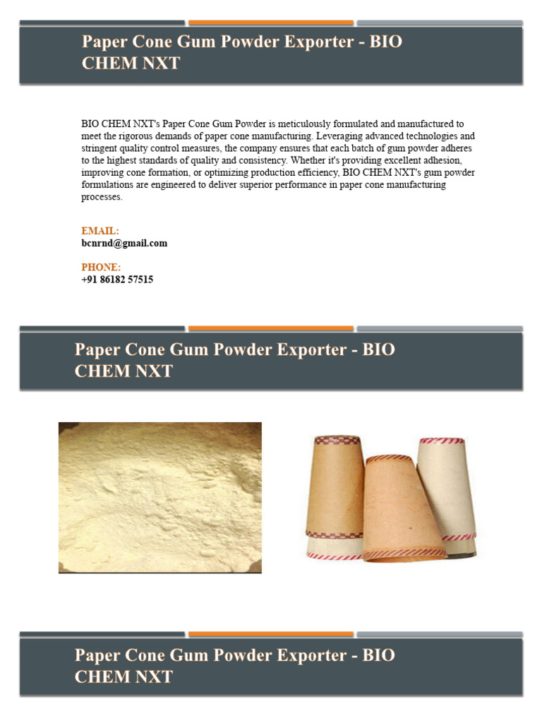 Paper Cone Gum Powder Exporter - BIO CHEM NXT | PDF