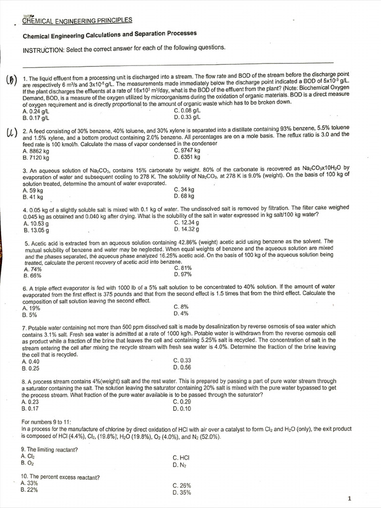 Chemical Engineering Calculations and Separation Processes Handout | PDF