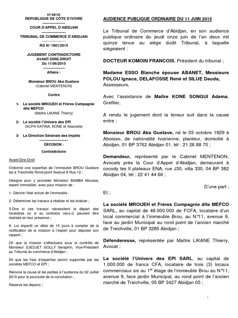 Jugement sur l'affaire MEFCO à Abidjan | PDF | Expert | Systèmes ...