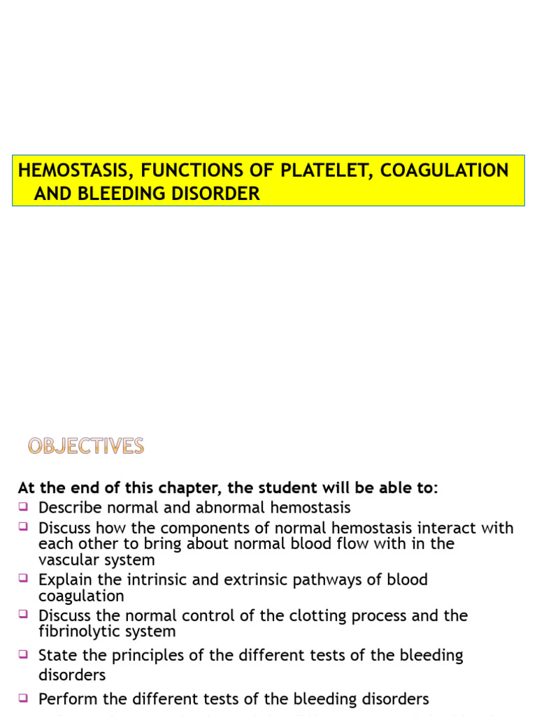 Hemostasis and Bleeding Disorder | PDF | Coagulation | Platelet