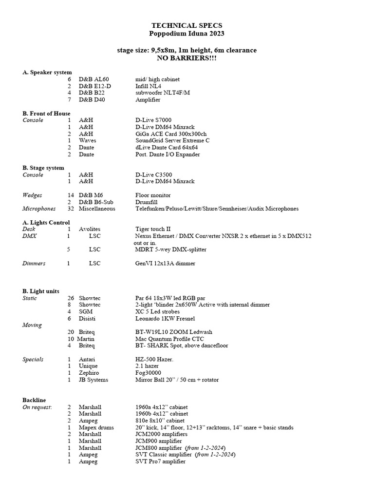 Poppodium Iduna 2023 Technical Specs | PDF | Audio Engineering | Sound ...