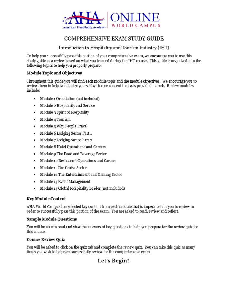 IHT Comprehensive Exam Study Guide | PDF | Restaurants | Tourism