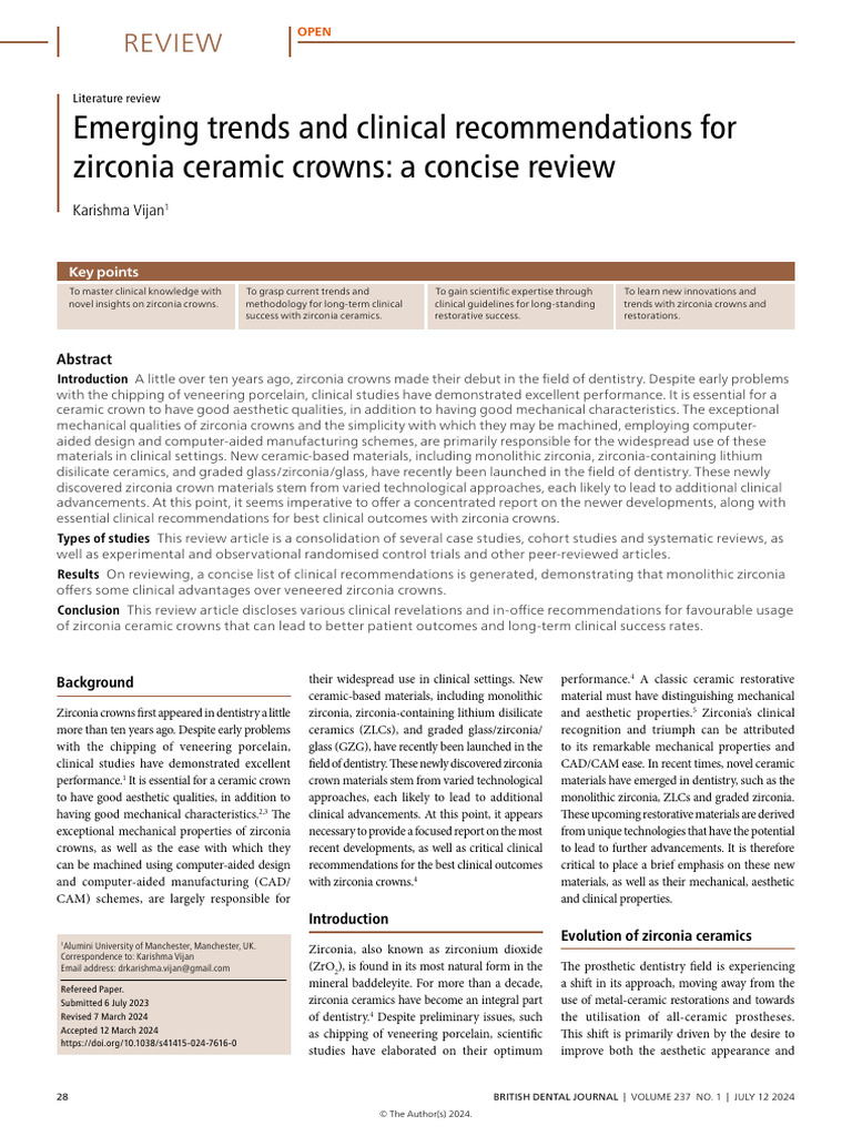 Emerging Trends and Clinical Recommendations For Zirconia Ceramic ...