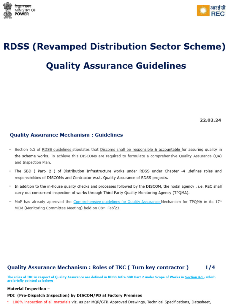 RDSS Quality Assurance Guidelines | PDF | Quality Assurance | Electric ...