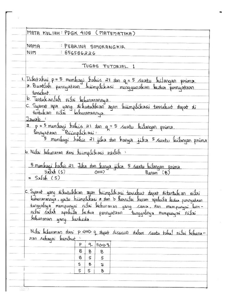 Tugas Tutorial 1 Matematika Pdf