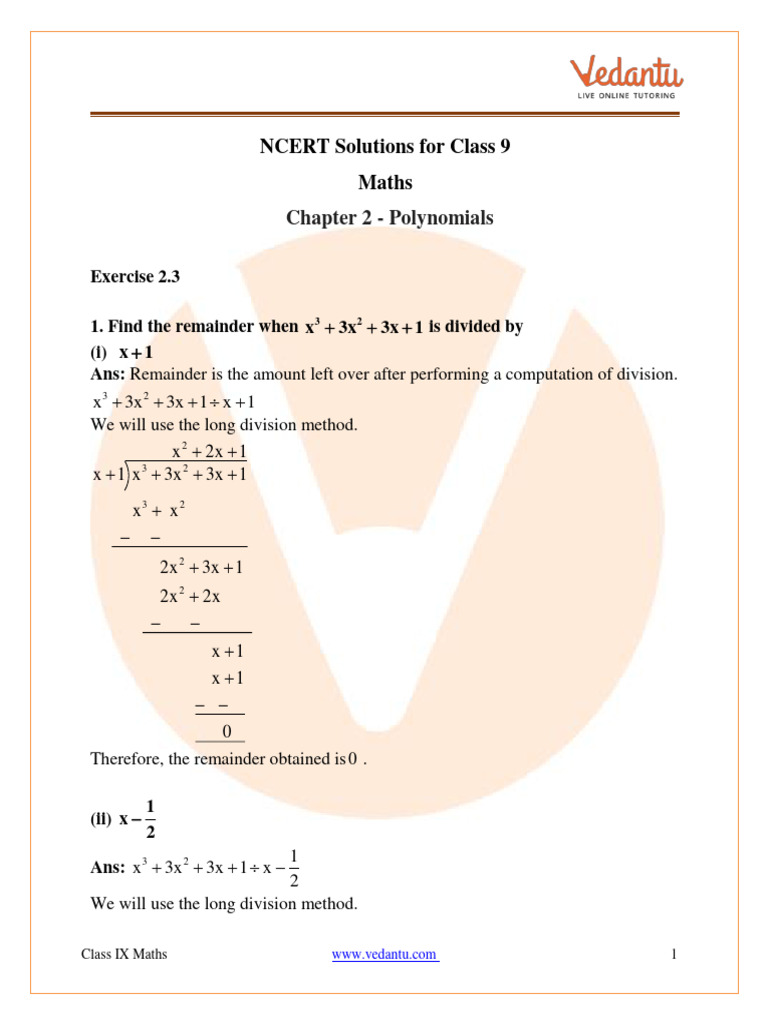 Ncert solutions for class 9 maths chapter 2 exercise 2 3 free pdf 2024