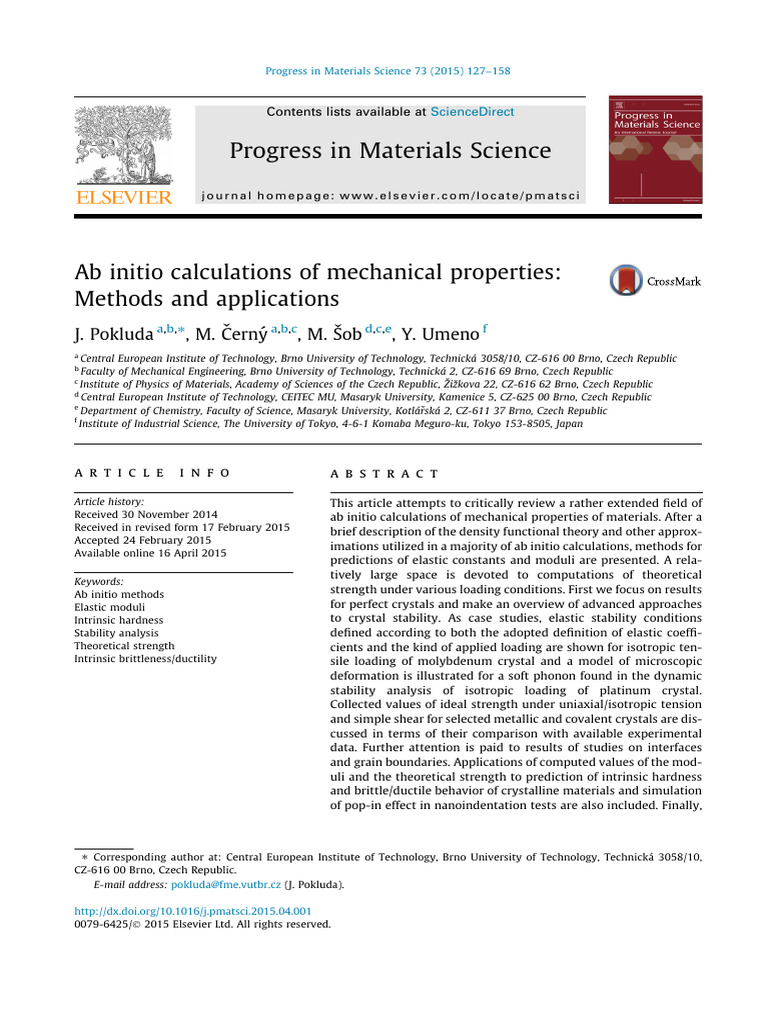 Ab Initio Calculations of Mechanical Properties | PDF | Phonon ...