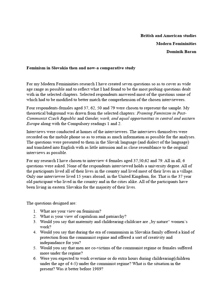 Feminism Perspectives in Slovakia: A Study | PDF | Gender Studies ...
