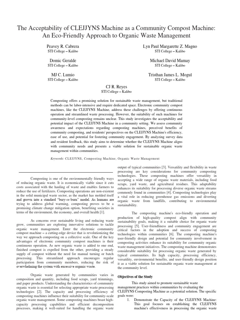 Acceptability of CLEJJYNS Compost Machine | PDF | Survey Methodology ...