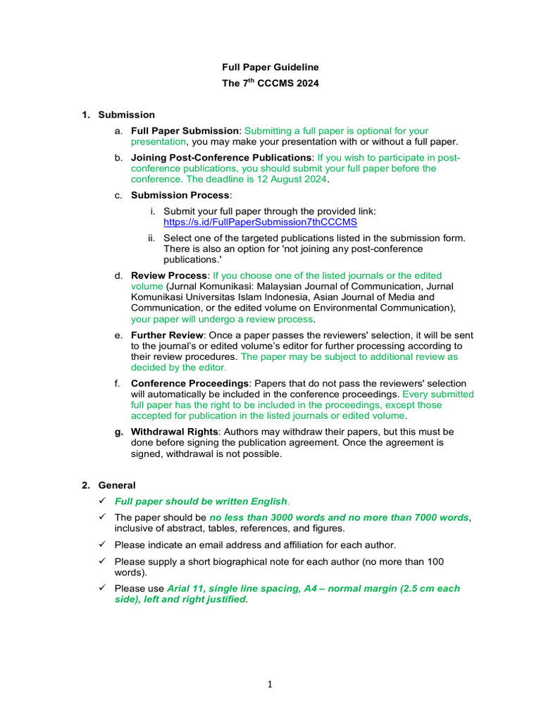 Full Paper Guideline 7th CCCMS 2024 | PDF | Citation | Linguistics