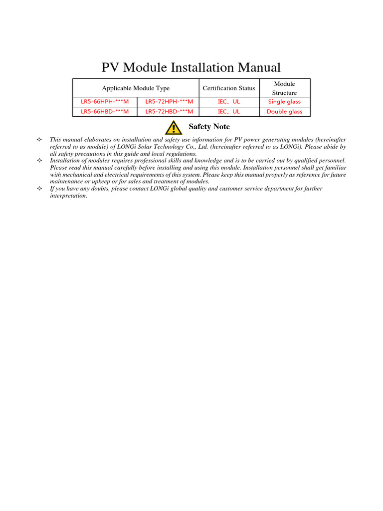 LONGi LR5 Module Installation Guide | PDF | Electrical Connector ...