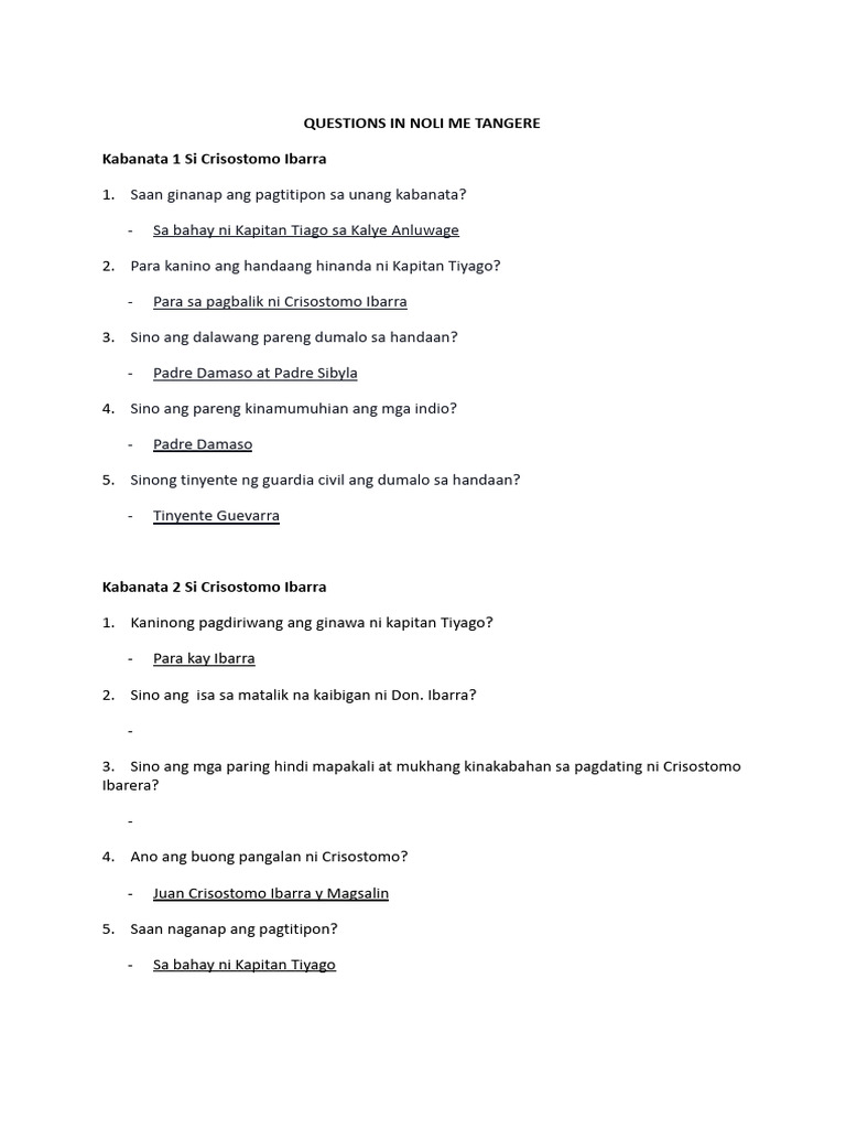 Questions in Noli Me Tangere | PDF