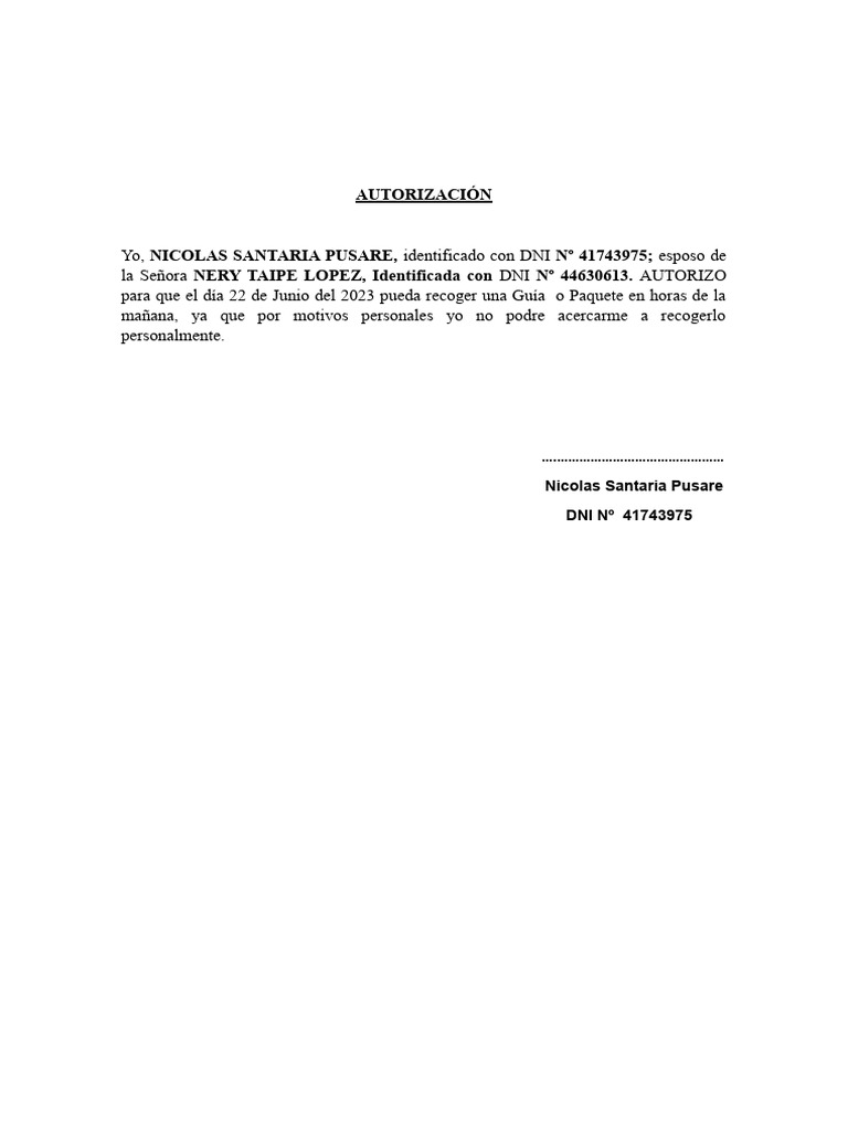 Autorización para Recoger Paquete | PDF
