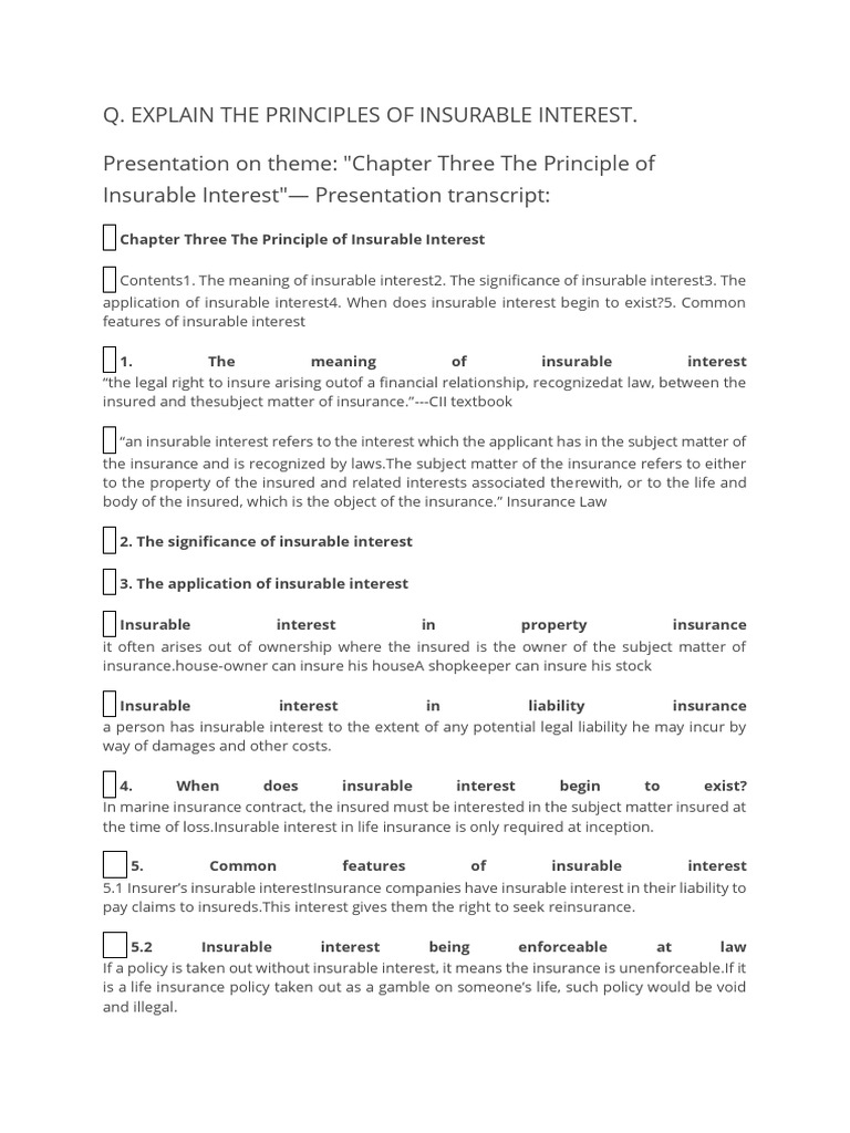 Principles of Insurable Interest Explained | PDF | Vehicle Insurance ...