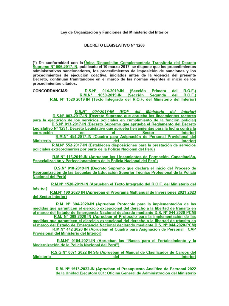 Ley de Organización y Funciones Del Ministerio Del Interior - DECRETO ...