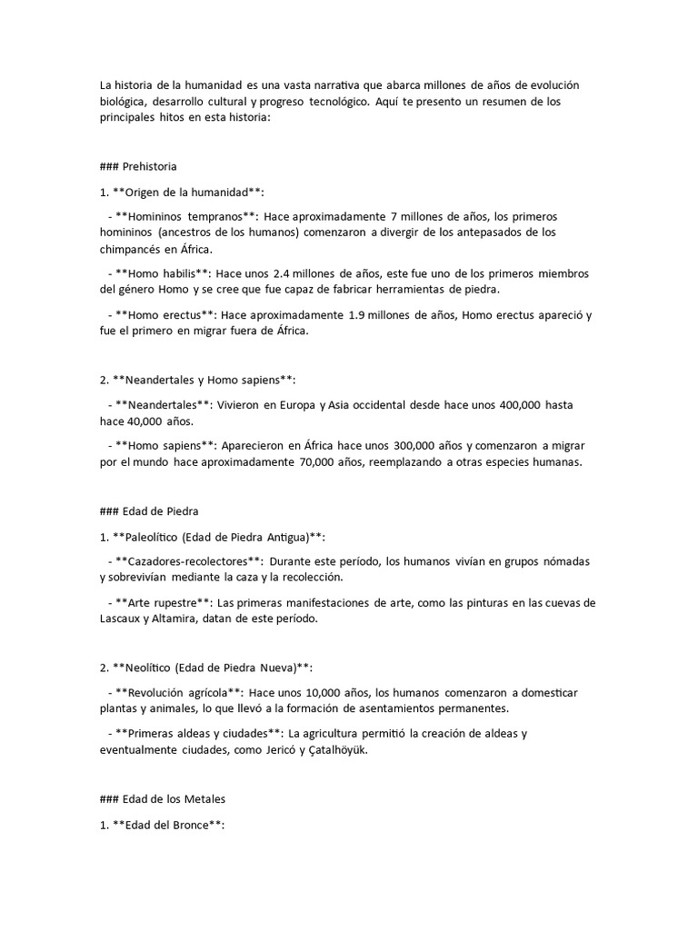Resumen de la Historia de la Humanidad | PDF | Homo | Humano