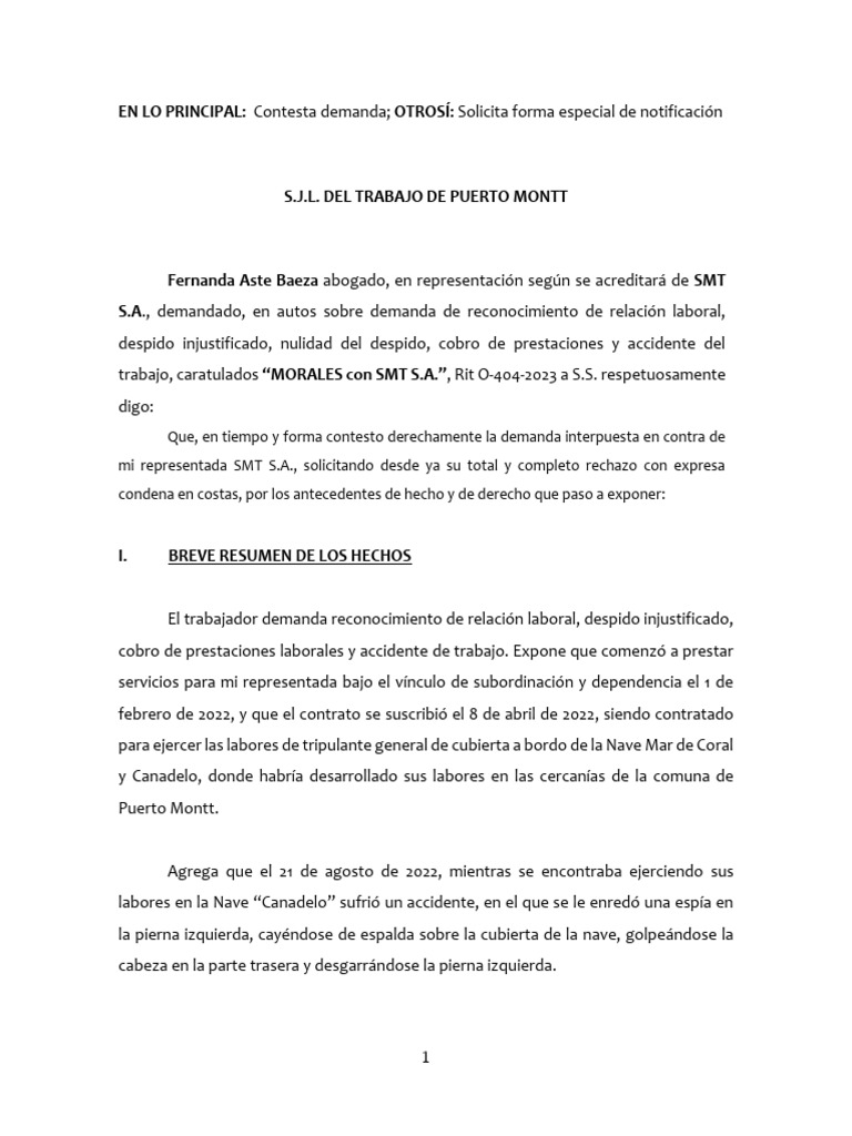 Contesta Demanda Accidente Laboral | PDF | Daños y perjuicios