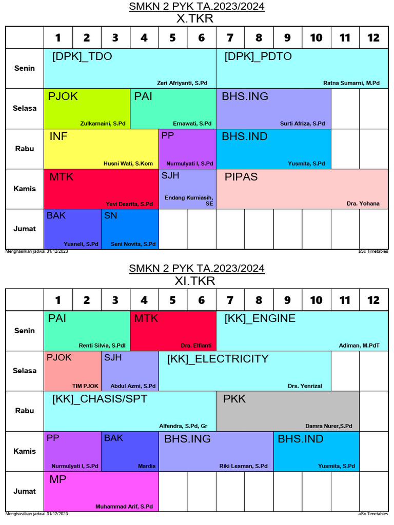 Jadwal SMKN 2 PYK 2023/2024 | PDF