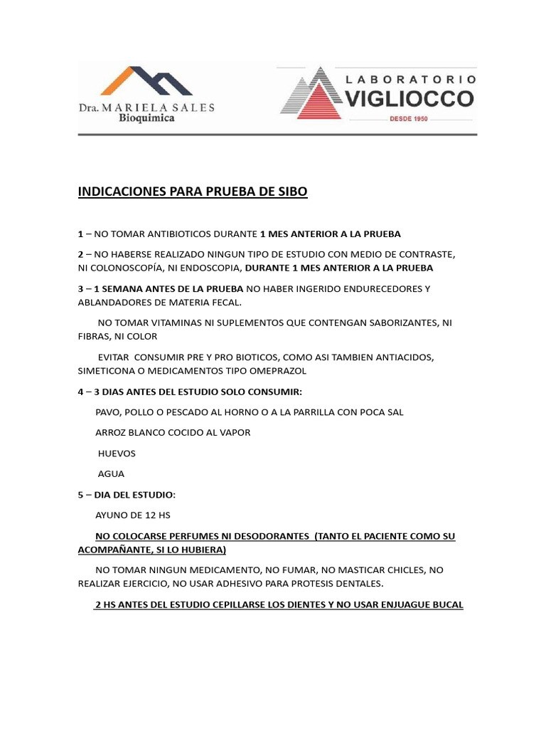 Instrucciones para Prueba de SIBO | PDF