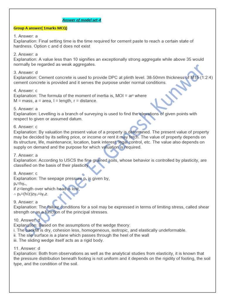Model Set-4 Civil Engineering Answers | PDF | Bending | Beam (Structure)