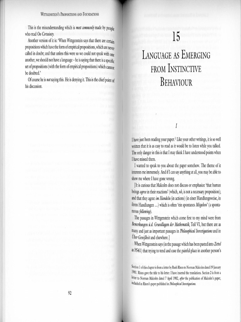Rhees Language and Instinctive Behaviour | PDF | Proposition | Ludwig ...